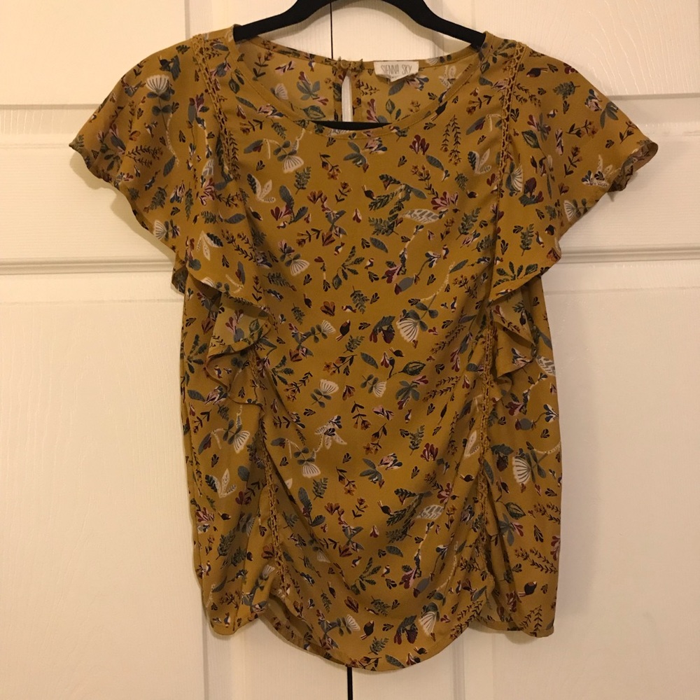 🌟4 for $20 Mustard Floral Flowy Blouse